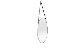 nielsen Amos Round Metal Mirror with Leather Hanging Strap, Silver, 50cm