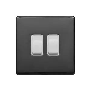 Black Nickel Screwless Plate 10A 2 Gang 2 Way Light Switch - White Trim - SE Home