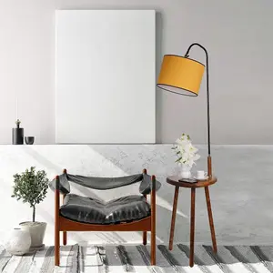 Luminosa Model 3 Deco Mustard Wooden Floor Lamp with table