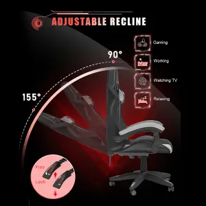 Ergonomic Gaming Chair with LED Lighting Effects, Height Adjustable Backrest with Lumbar & Headrest Support