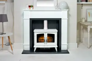 Adam Oxford Stove Fireplace in Pure White with Woodhouse White Electric Stove, 48 Inch