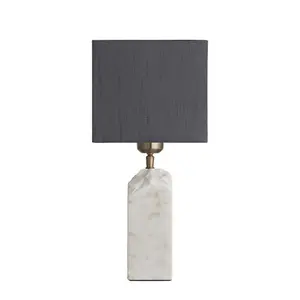 Industville Marble Medium Ridge Table Lamp in White with Grey Small Cube Lampshade