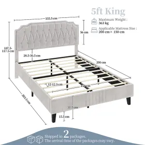 Yaheetech Beige 5ft King Upholstered Bed Frame with Button-Tufted Adjustable Headboard and Wooden Slat Support