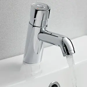 Nes Home Tampa Non Concussive Push Down Self Closing Round Chrome Basin Mono Mixer Tap