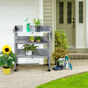 Yaheetech Grey 3-Tier Fir Outdoor Potting Bench Table with Storage Shelf