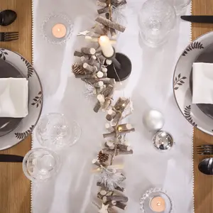 Traditional White French Knot Christmas Dinning Table Runner 230cm