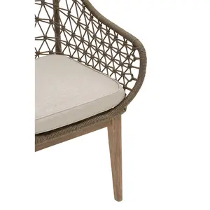 Interiors by Premier Rattan Armchair, Airy Single Chair with Grey Cushioning Dining Chair, Wooden Legs Outdoor Chair, Hand-woven