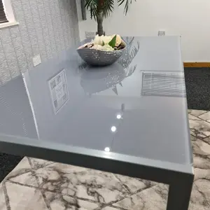 Dining Table Grey Glass Kitchen Place for 6 Seats, Dining Table Only (Grey H 75 x L 134 x W 70 cm)