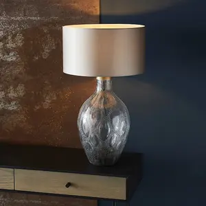 Luminosa Vibo Table Lamp Charcoal Artisan Glass & Matt Antique Brass Plate