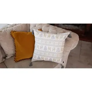 Hiram Christmas Geometric Square Throw Cushion Grey/Gold