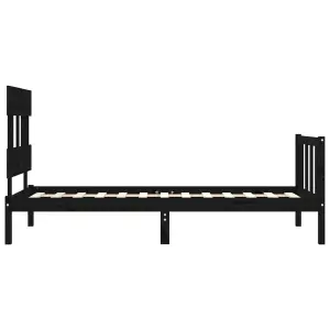 Berkfield Bed Frame with Headboard Black Small Single Solid Wood