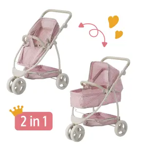 Teamson Kids Polka Dots Princess 2-in-1 Baby Doll Stroller, Pink