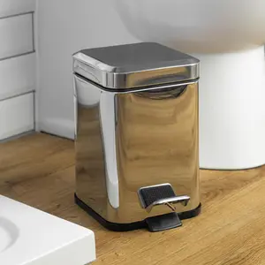 Square Bathroom Pedal Bin - 3 Litre Chrome