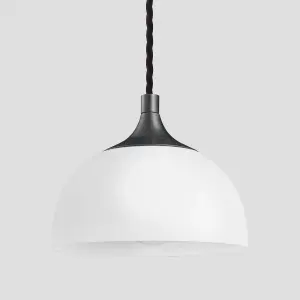 Industville Chelsea Opal Glass Dome Pendant Light, 8 Inch, White, Pewter Holder