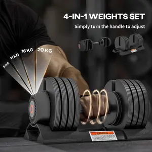 SPORTNOW 4-in-1 Adjustable Dumbbells, Weights Set, 6kg, 11kg, 16kg, 20kg