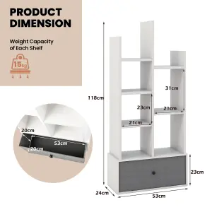 Costway 7 Tier Bookshelf Open Storage Wood Bookcase Organizer Display Shelf w/ Drawer