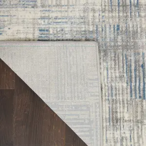 Ivory Grey Blue Abstarct Modern Rug Easy to clean Living Room Bedroom and Dining Room-69 X 221cm (Runner)