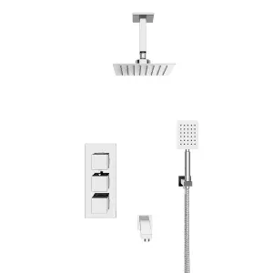 Nes Home Olive Square 3 Way Concealed Thermostatic Shower Mixer Valve, Ceiling Shower Head, Handset, Spout Set Chrome