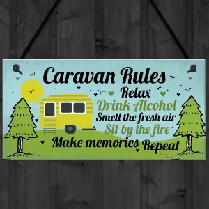 Red Ocean Funny Novelty Caravan Rules Hanging Wall Plaque Home Decor Garden Sign Birthday Gift For Caravan Lover