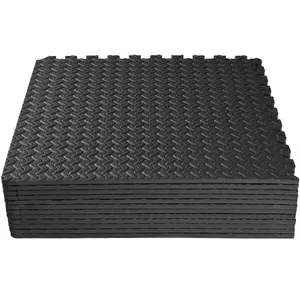 Gym Mats - 12 interlocking sections with 24 edge pieces, 61 x 61 cm each - black