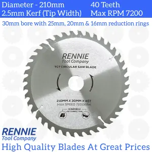 210mm x 40T TCT Circular Wood Saw Blade. Fits Festool Bosch Makita Dewalt Circular Saws Etc