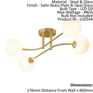 Semi Flush Ceiling Light Satin Brass Plate & Opal Glass 4 x 3W LED G9