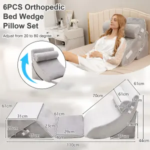 Costway 6PCS Bed Wedge Pillow Set Orthopedic Adjustable Foam Pillow for Pain Relief