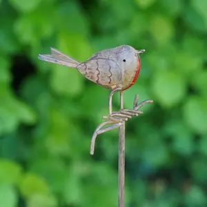 Robin on Stick Metal Garden Ornament British Bird Robins Outdoor Stake