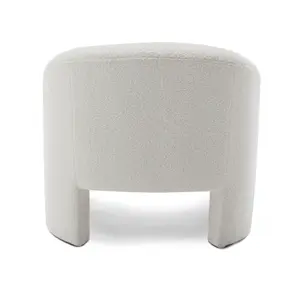 Boucle Teddy Fabric Accent Chair in White with Footstool