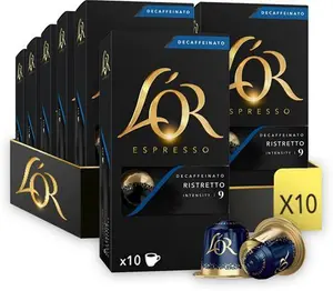 L'or Espresso Ristretto Decaf Coffee Pods X10 Intensity 9 (Pack Of 10, Total 100 Capsules)