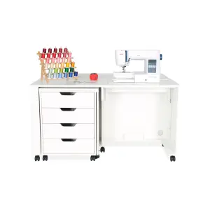 Laverne & Shirley Fold-away Sewing Cabinet with Drawers in White