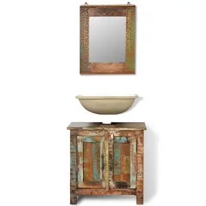 Reclaimed Solid Wood Bathroom Vanity Cabinet Set with Mirror