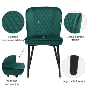 Modern Vanity Chair Kitchen Accent Occasional Chair with Metal Legs for Dining Room Living Room, Dark Green, 2PCS