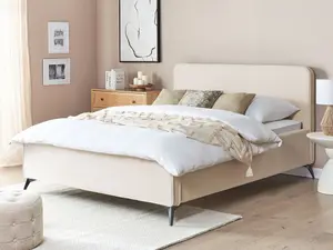 Corduroy EU King Size Bed Beige VALOGNES