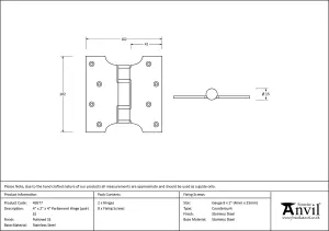 From The Anvil Polished SS 4 Inch x 2 Inch x 4 Inch  Parliament Hinge (pair)