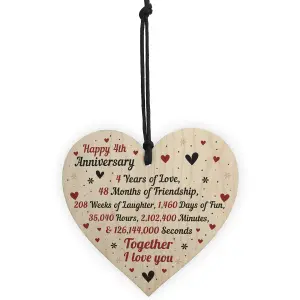 Red Ocean 4th Wedding Anniversary Gift For Him Her Wood Heart Keepsake Husband Wife Boyfriend Girlfriend