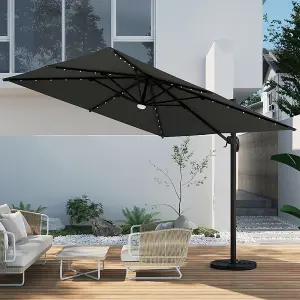 3M Square Cantilever Parasol with Solar Light and Black Parasol Base