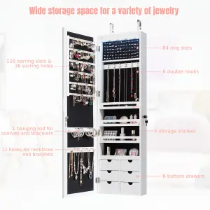 Costway Jewelry Cabinet 5 LED Lights  Wall/Door Mounted Jewelry Armoire w/ Mirror