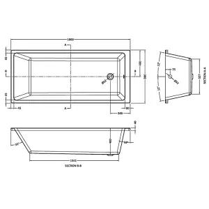 Dezine Cubo 1800 x 800mm Thin Edged Single Ended Bath