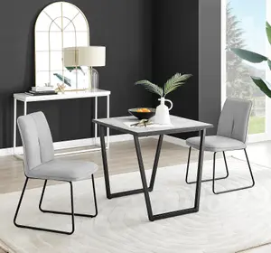 Furniturebox UK Carson White Marble Effect Square Dining Table & 2 Light Grey Halle Chairs