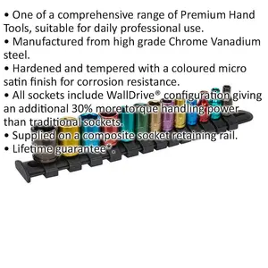 13 PACK Multi Colour Socket Set 1/4" Metric Square Drive - 6 Pt WallDrive Torque