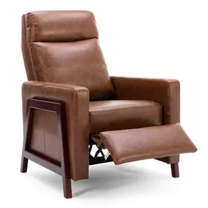 Riley Push Back Soft Air Leather Modern Reclining Armchair Accent Home Cinema Recliner Chair Tan