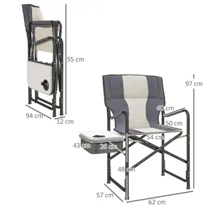 Outsunny Folding Directors Chair Aluminium Camping Chair with Cooler Bag Grey