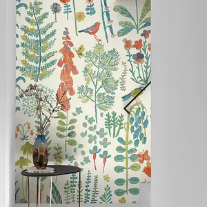 Grandeco Spring Meadow Flower Painted Sprig 3 panel repeatable wallpaper Mural, 2.8 x 1.59m, Neutral