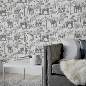 Arthouse Safari Elephant Charcoal Wallpaper