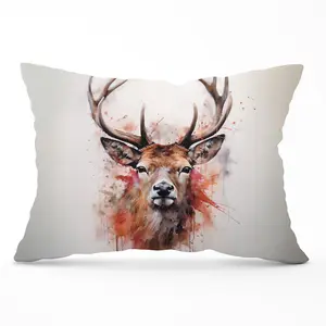 Watercolour Splashart Stag Face Cushions 33cm x 48cm