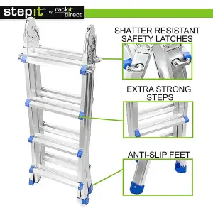 StepIt Multi-Purpose Combination Ladder, 4.2m Stair Ladders for Decorating Ladder Light, Folding Extendable Ladders