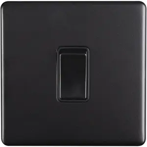 1 Gang Single Light Switch SCREWLESS MATT BLACK 2 Way 10A Metal Rocker Slim