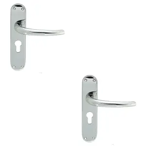 2 PACK - Rounded Sleek Latch & EURO Lock Door Handle - Polished Chrome Lever on Backplate