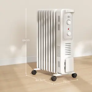 HOMCOM 9 Fin Portable Oil Filled Heater Radiator, Energy Efficient, White